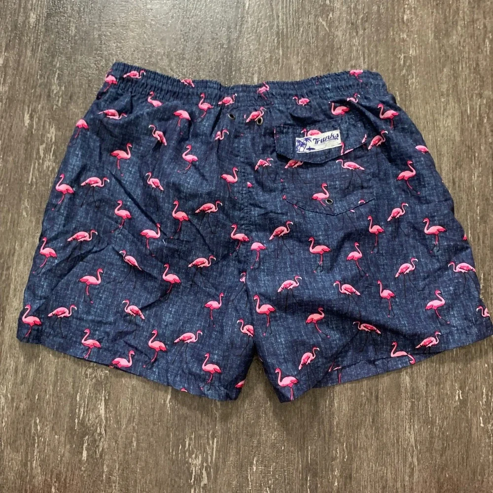 Trunks Flamingo Swim‎ Trunks Mens XL Blue Pink Bird Print Drawstring Mesh Lined